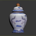 Dragon Design On Blue And White Porcelain Jar With Orange Top Ornament