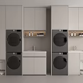 Modern Bathroom Cabinetry with Stacked Washer Dryer Sink and Storage Design