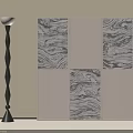 Modern White Frame Room Divider With Black Marble Pattern And Black Floor Lamp 3d model