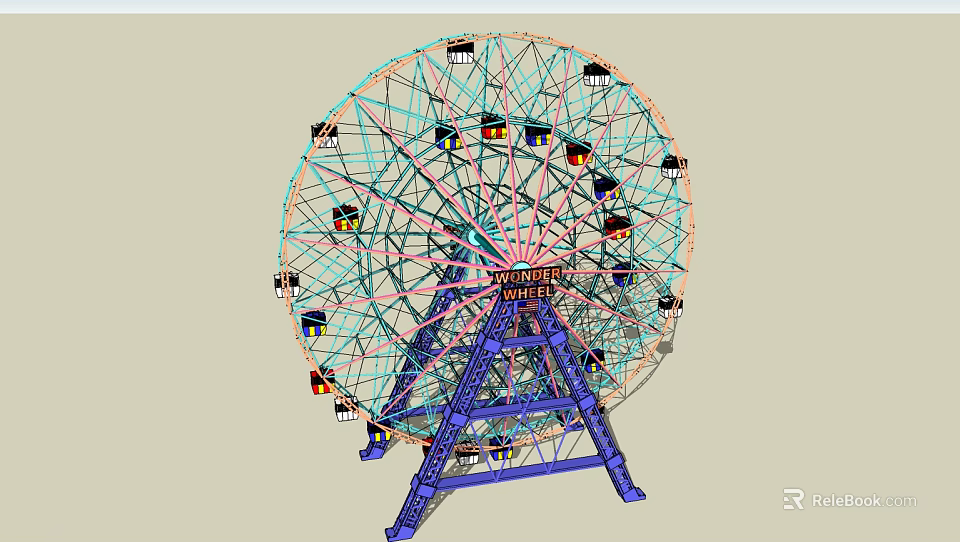 Amusement Equipment Ferris Wheel With Colorful Cabins And Steel Frame Structure 3d model 