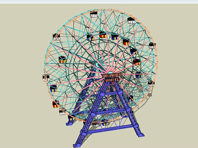 Amusement Equipment Ferris Wheel With Colorful Cabins And Steel Frame Structure 3d model