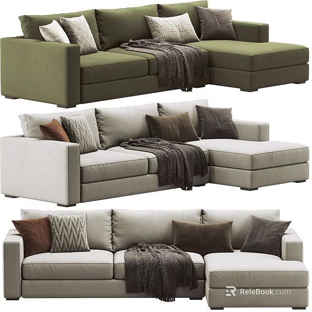 Modern Sectional Sofa Designs With Pillows Blanket Multiple Colors And Styles 3d model