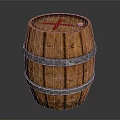 Vintage Wooden Barrel With Red Cross And Metal Hoops For Household Storage
