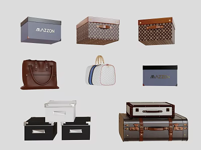 Stylish Different Types Of Bags And Boxes Including Leather Handbags And Travel Suitcases 3d model
