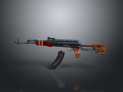 Assault Rifle With Wooden Stock Black Barrel And Magazine In Gray Background 3d model