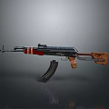 Assault Rifle With Wooden Stock Black Barrel And Magazine In Gray Background
