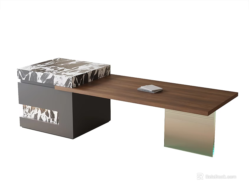 Modern Minimalist Dining Table With Wooden Top And Black Silver Geometric Base 3d model 