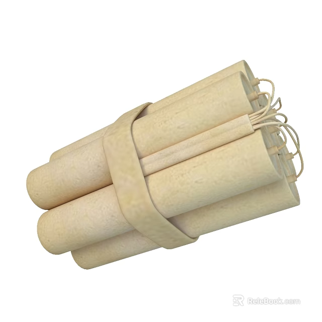 Yellow Cylindrical Explosive Weapon Bundle Tied With Strong Rope 3d model