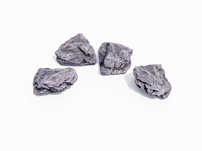 Four Natural Gray Rough Textured Stones Placed On White Background For Decoration 3d model