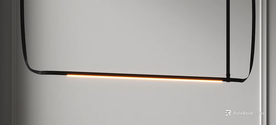 Minimalist Modern Linear Chandelier With Sleek Metal Frame And Warm Illuminated Light Design 3d model 