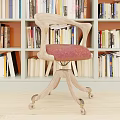 Wooden Office Chair With Leather Seat Swivel Design Rolling Wheels And Bookshelf Background