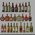 Various Wine Bottles With Different Colors And Shapes Arranged In Three Rows 3d model
