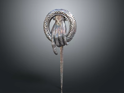 Intricate Hand Carved Sculpture With Ornate Circular Design And Metallic Rod Base 3d model
