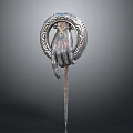 Intricate Hand Carved Sculpture With Ornate Circular Design And Metallic Rod Base