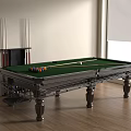 Billiard Entertainment Table With Green Felt Surface Black Frame And Cue Rack