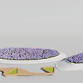 Modern Tree Planter Design With Purple Flowers In White Structure And Wooden Green Triangular Elements 3d model