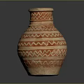 Ancient Earthenware Jug With Red And White Wavy Patterns And Handle 3d model