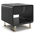 Modern Black Nightstand with Textured Front Drawer and Golden Metal Legs