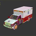 White and Red Ambulance Emergency Vehicle with Medical Symbol and Red Lights