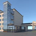 Modern Commercial Complex Exterior Design With Glass Facade Multi Storey And Entrance