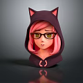 Anime Girl Character With Pink Hair Cat Ears Hoodie And Glasses In 3D Design
