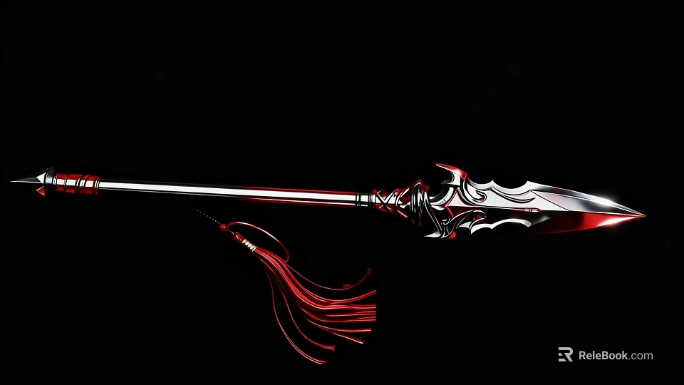 Decorative Ancient Sword With Shiny Metal Blade And Red Tassel Design 3d model 