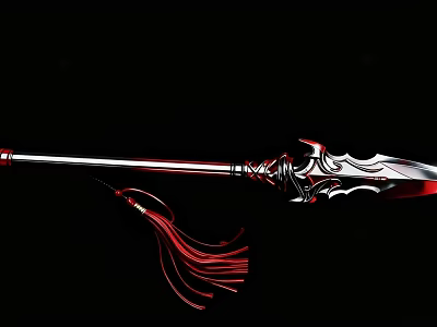 Decorative Ancient Sword With Shiny Metal Blade And Red Tassel Design 3d model