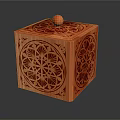 Decorative Ornament Set Wooden Cube with Carved Patterns and Round Ball Top in Orange