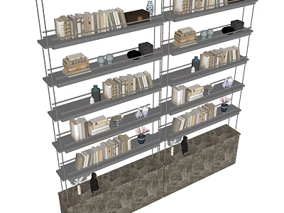 Neatly Arranged Multi Tiered Shelves With Books Decorative Vases And Ornaments 3d model
