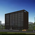 Aerial Planning of Modern Architectural Complex with Glass Curtain Wall Green Spaces and Road Network