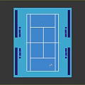 Tennis Court Layout Design With White Lines Net And Purple Seating Areas