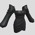 Elegant Black Bustier Dress With Puffed Sleeves Fitted Waist And Ruched Details