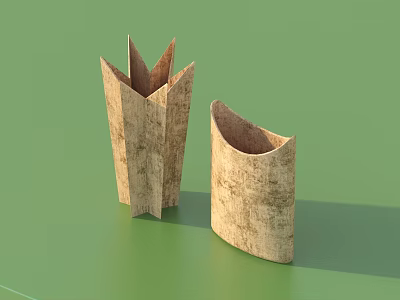 Decorative Ornament Set With Natural Wood Texture Star Shaped And Curved Design Home Decor Pieces 3d model