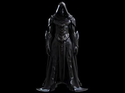 Mystical Hooded Game Movie Character With Dark Cloak And Armored Details 3d model