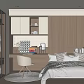 Modern Tatami Bedroom With Built-in Wardrobe Desk Shelf And Window Blinds Design