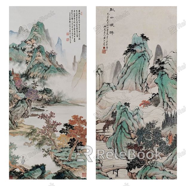 Chinese Landscape Painting Traditional Classic Landscape Pattern Hanging Painting Combination model