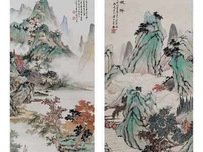 Chinese Landscape Painting Traditional Classic Landscape Pattern Hanging Painting Combination model