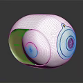 White Spherical Electronic Device With Brown Accent Round Button And Speaker Grill