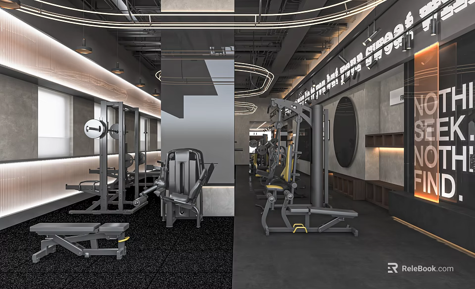 Modern Gym Interior With Fitness Equipment Open Layout And Bright Lighting 3d model 