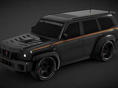 Black Scott Performance SUV Featuring Orange Stripes And Sporty Design Wheels 3d model