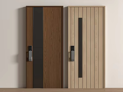 Modern Wooden Texture Security Doors In Different Colors With Silver Handles 3d model