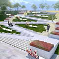 Stepped Road Facilities with Illuminated Steps in Night Scene Surrounded by Trees and Sports Signs