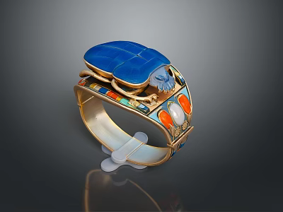 Blue Beetle Designed Hardware Tool with Gold Frame and Colorful Gemstone Details 3d model