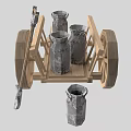 Rustic Wooden Cart With Metal Buckets And Shovel For Garden Tools