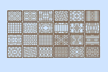 New Chinese-style Flower-cut Window, Ancient Built Doors and Windows 3d model