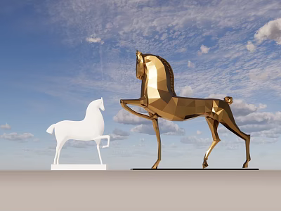 Modern Golden And White Horse Shaped Ornament Decor Set For Home 3d model