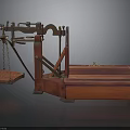 Vintage Wooden Balance Scale With Hanging Pan And Red Wooden Base
