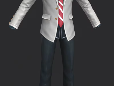 White Blazer Outfit With Red White Striped Tie And Dark Pants 3d model