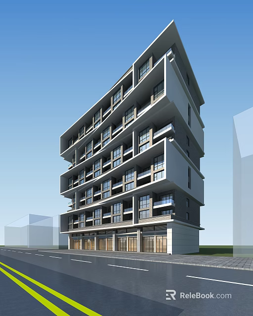 Modern Commercial Complex With Multi Storey Glass Facade And Retail Office Spaces 3d model 