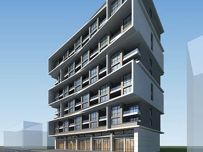 Modern Commercial Complex With Multi Storey Glass Facade And Retail Office Spaces 3d model